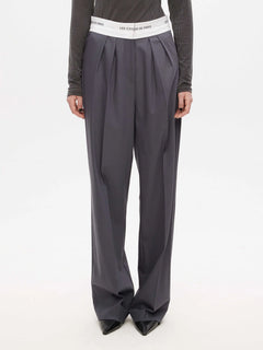 Branded Waistband Trousers - Steel Grey