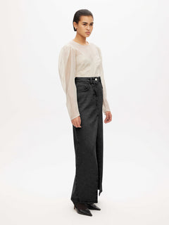 Long Denim Skirt - Deep Black Washed Denim
