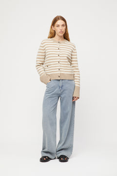 Structured Wool Cardigan - Oatmeal Snowflake Stripe