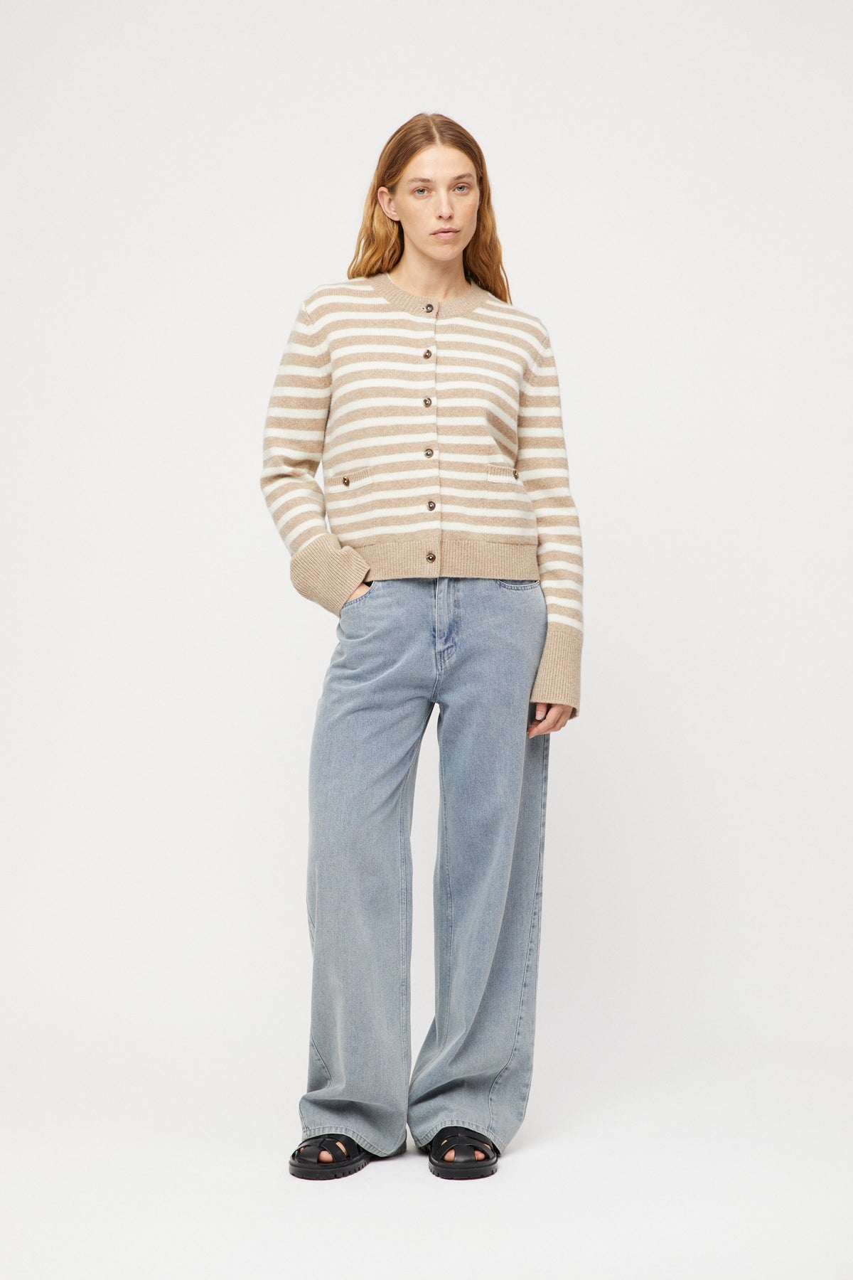 Structured Wool Cardigan - Oatmeal Snowflake Stripe
