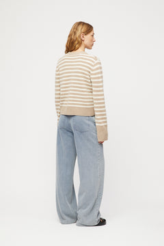 Structured Wool Cardigan - Oatmeal Snowflake Stripe