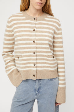 Structured Wool Cardigan - Oatmeal Snowflake Stripe