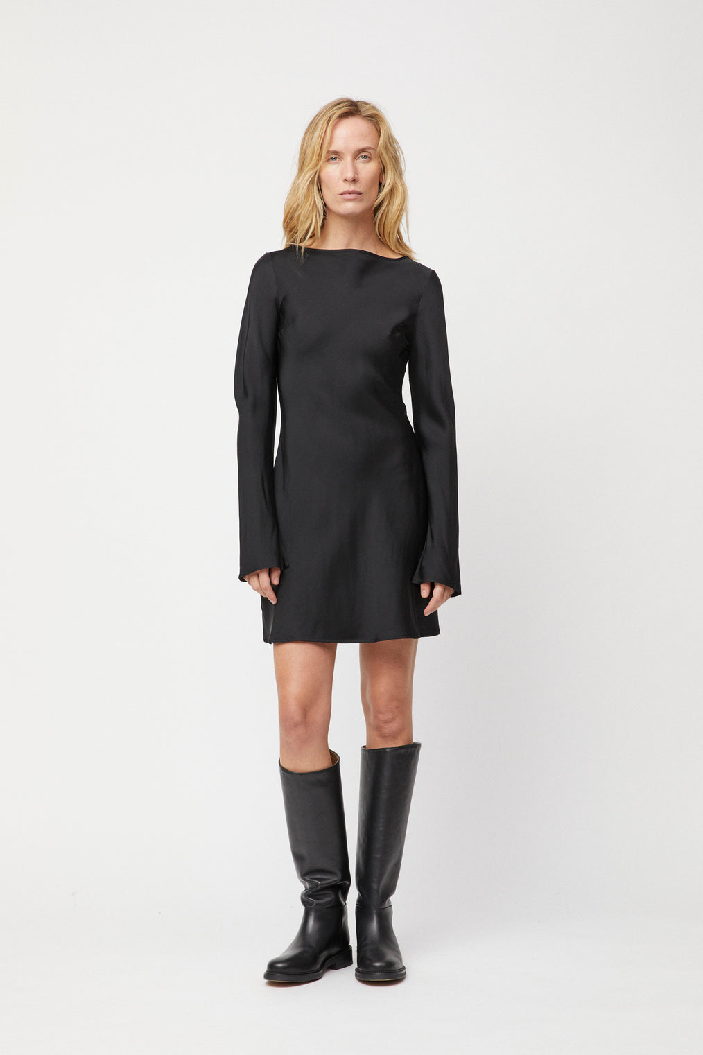 Bias Cut Mini Dress - Jet Black