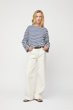 Breton Boatneck Longsleeve - Navy White Stripe