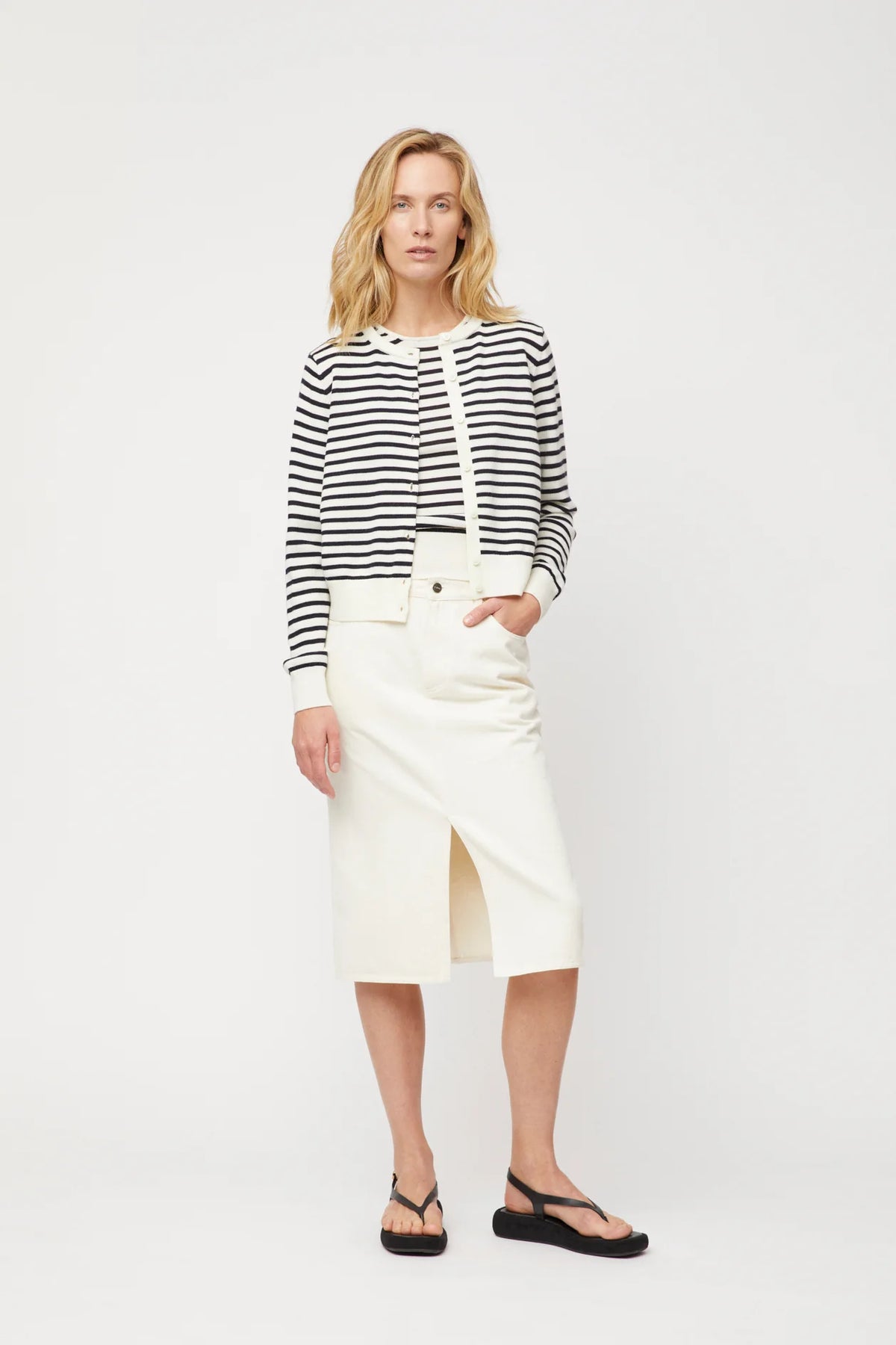 Denim Midi Skirt - Ecru