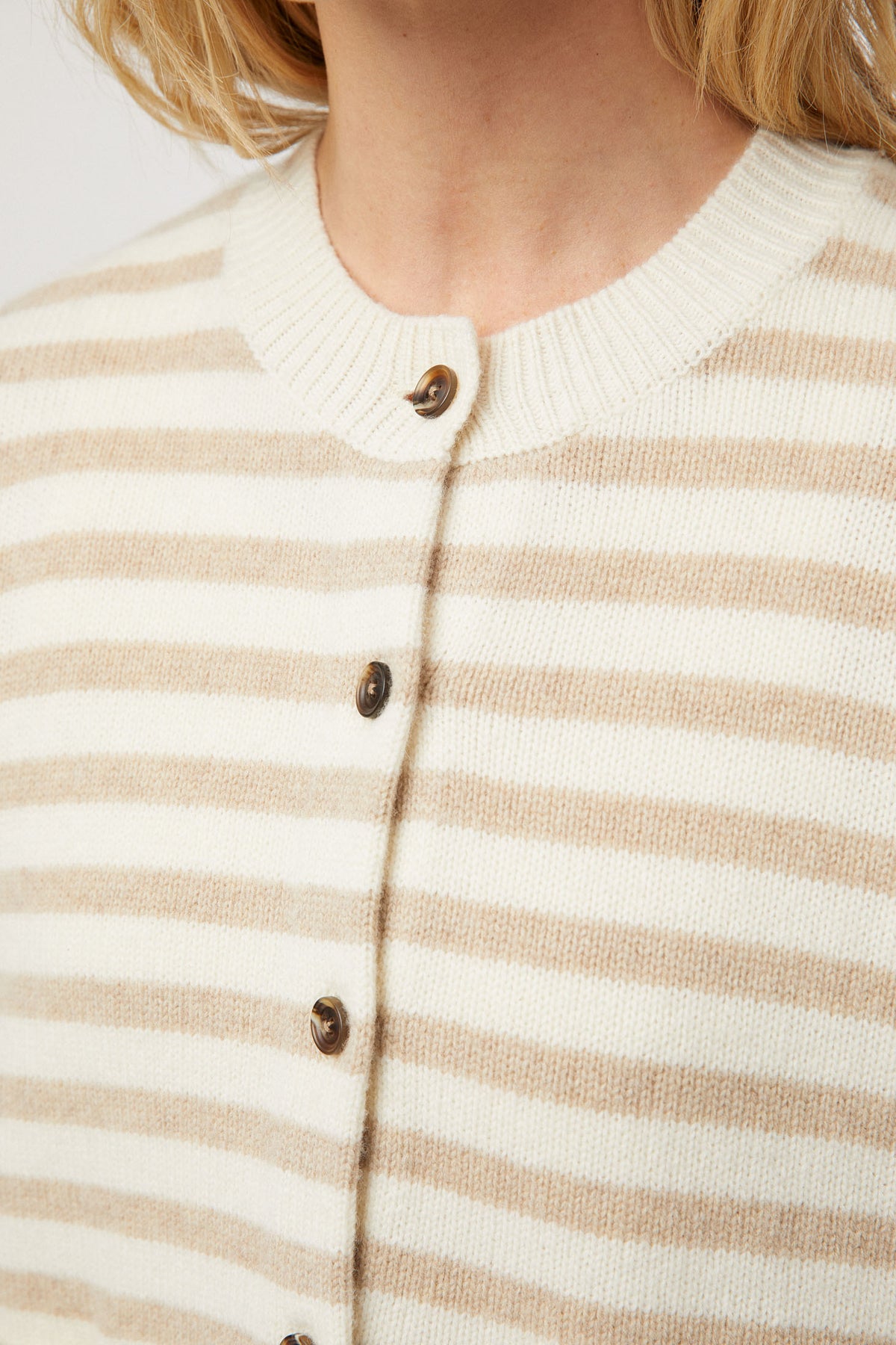 Structured Wool Cardigan - Linen Snowflake Stripe