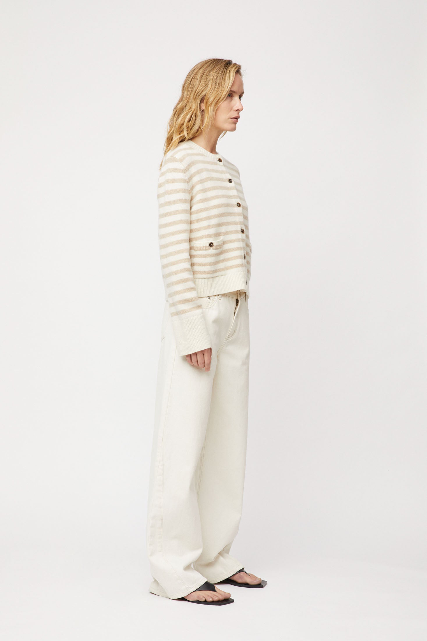 Structured Wool Cardigan - Linen Snowflake Stripe
