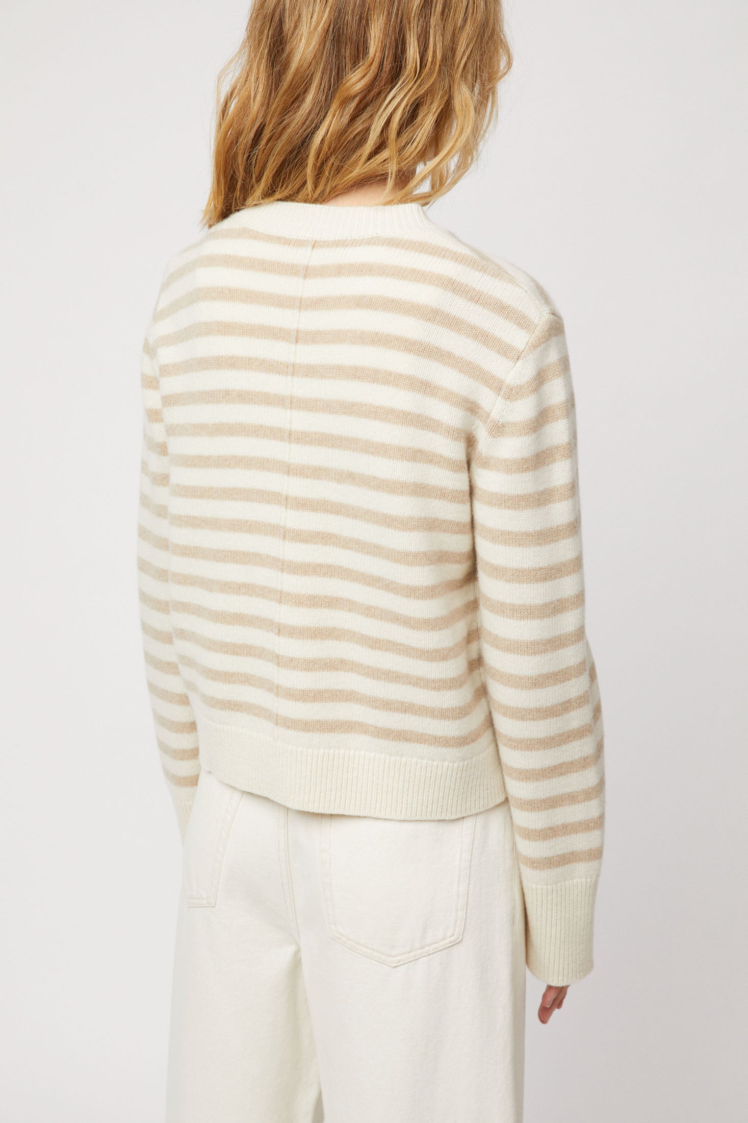 Structured Wool Cardigan - Linen Snowflake Stripe
