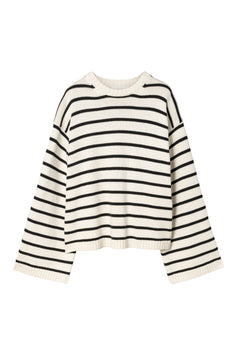Cape Cod Cotton Sweater - Cream Black Stripe