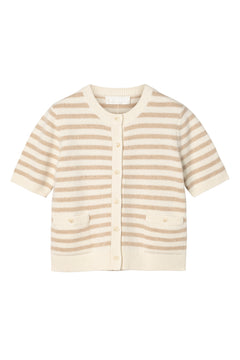 Toulouse Cardigan Tee - Linen Snowflake Stripe