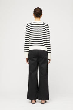 Structured Cotton Cardigan - Black Cream Stripe