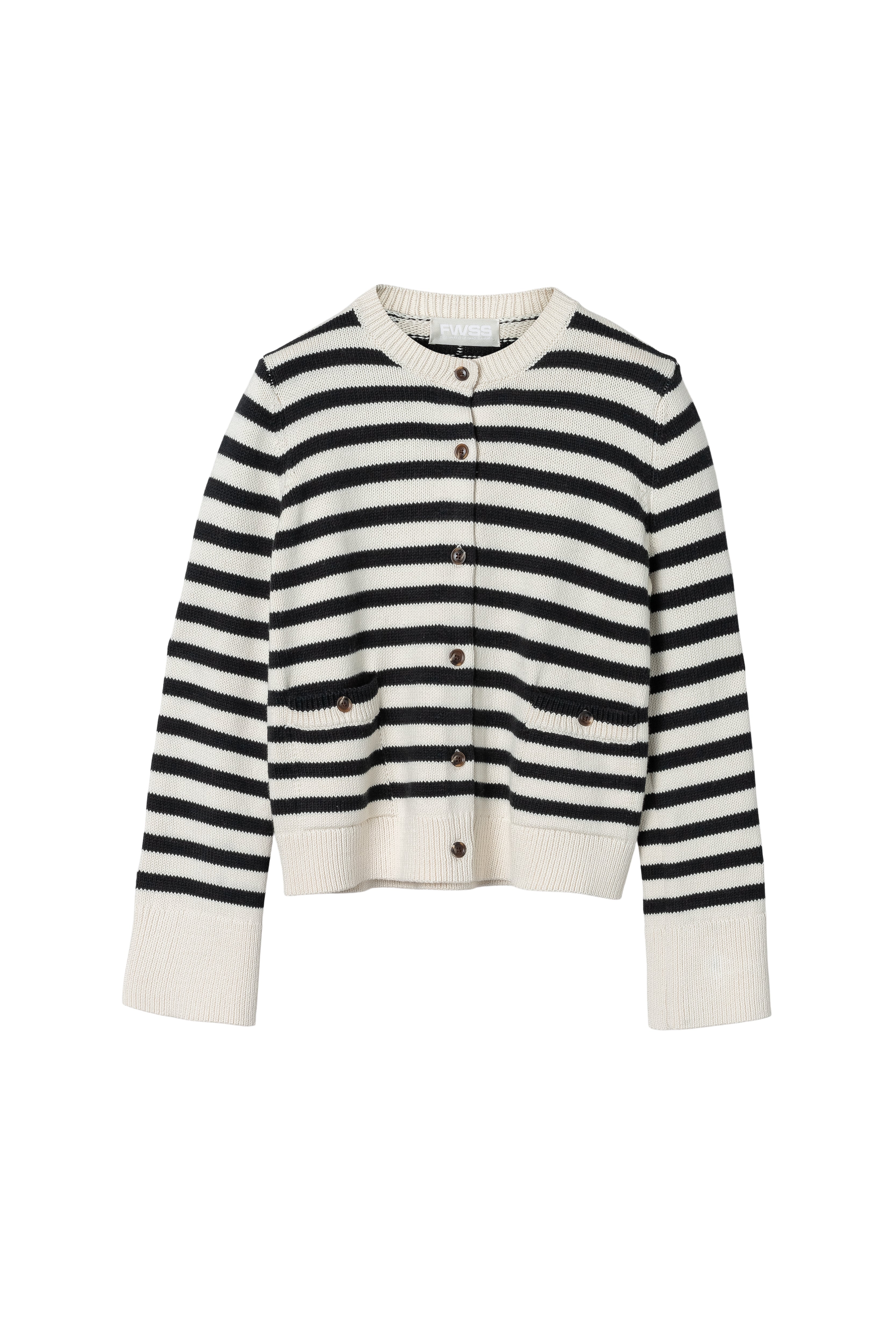 Structured Cotton Cardigan - Black Cream Stripe