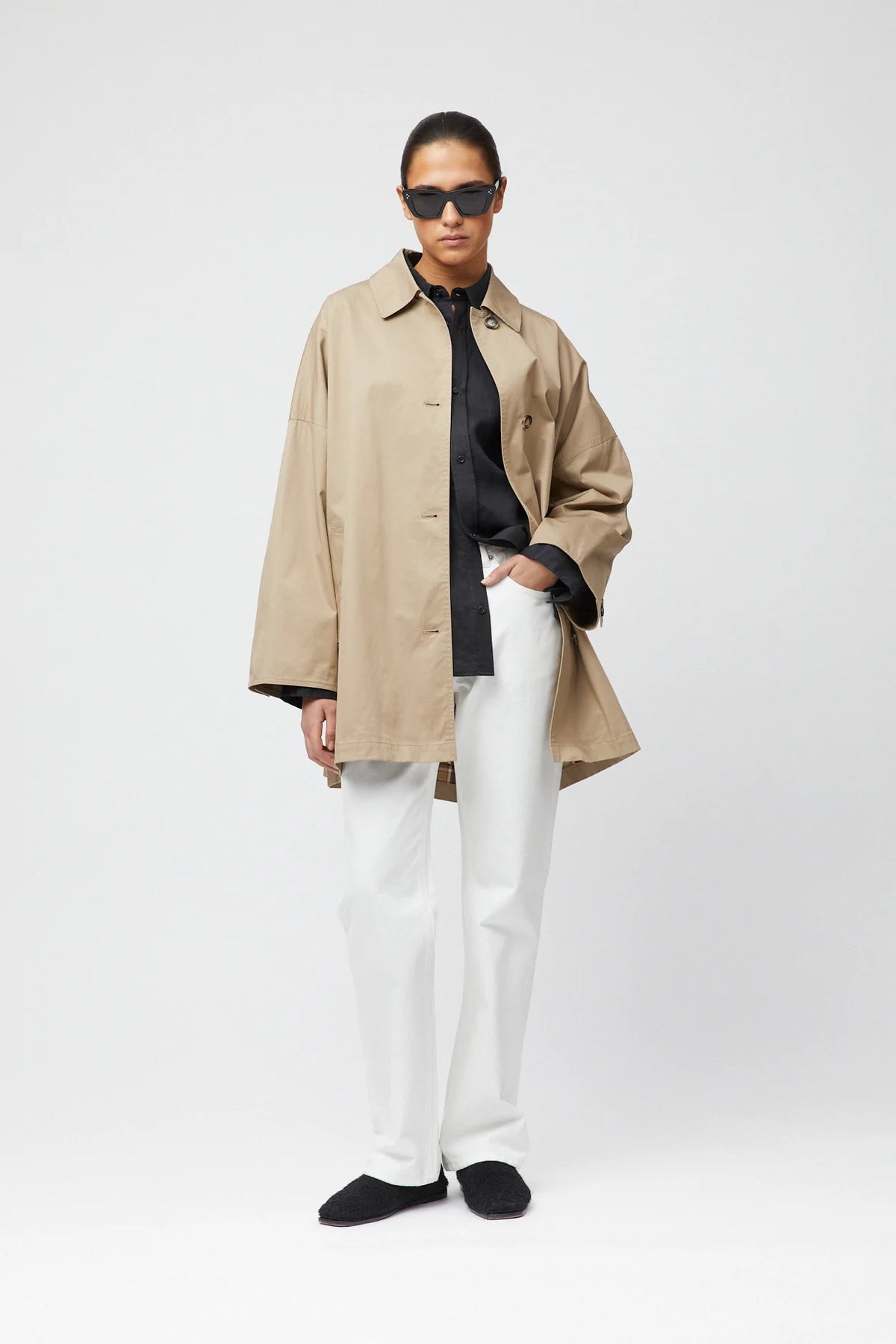 Marine Oversized Trench Coat - Khaki