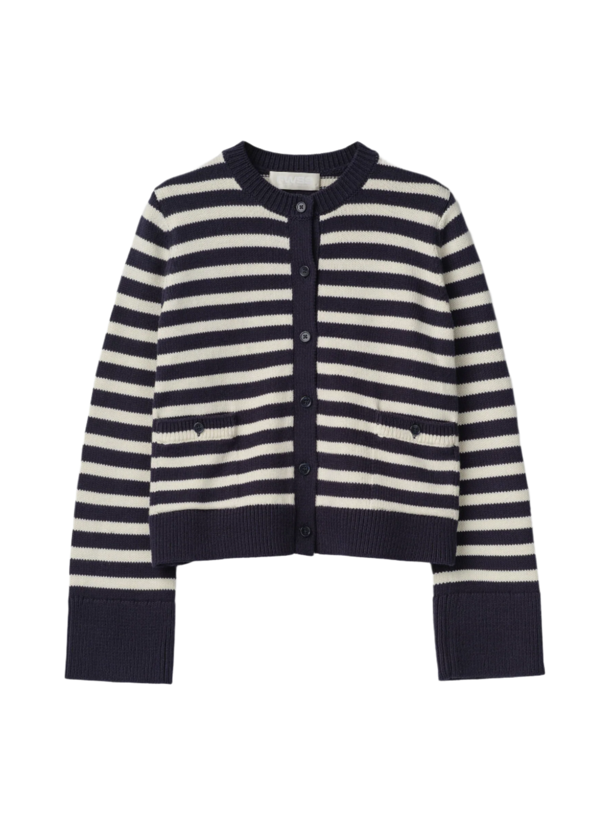 Structured Cotton Cardigan - Navy Cream Stripe