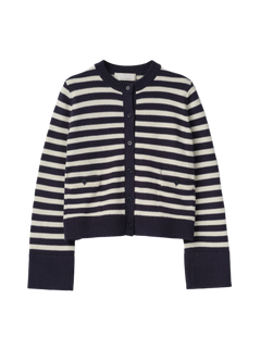 Structured Cotton Cardigan - Navy Cream Stripe