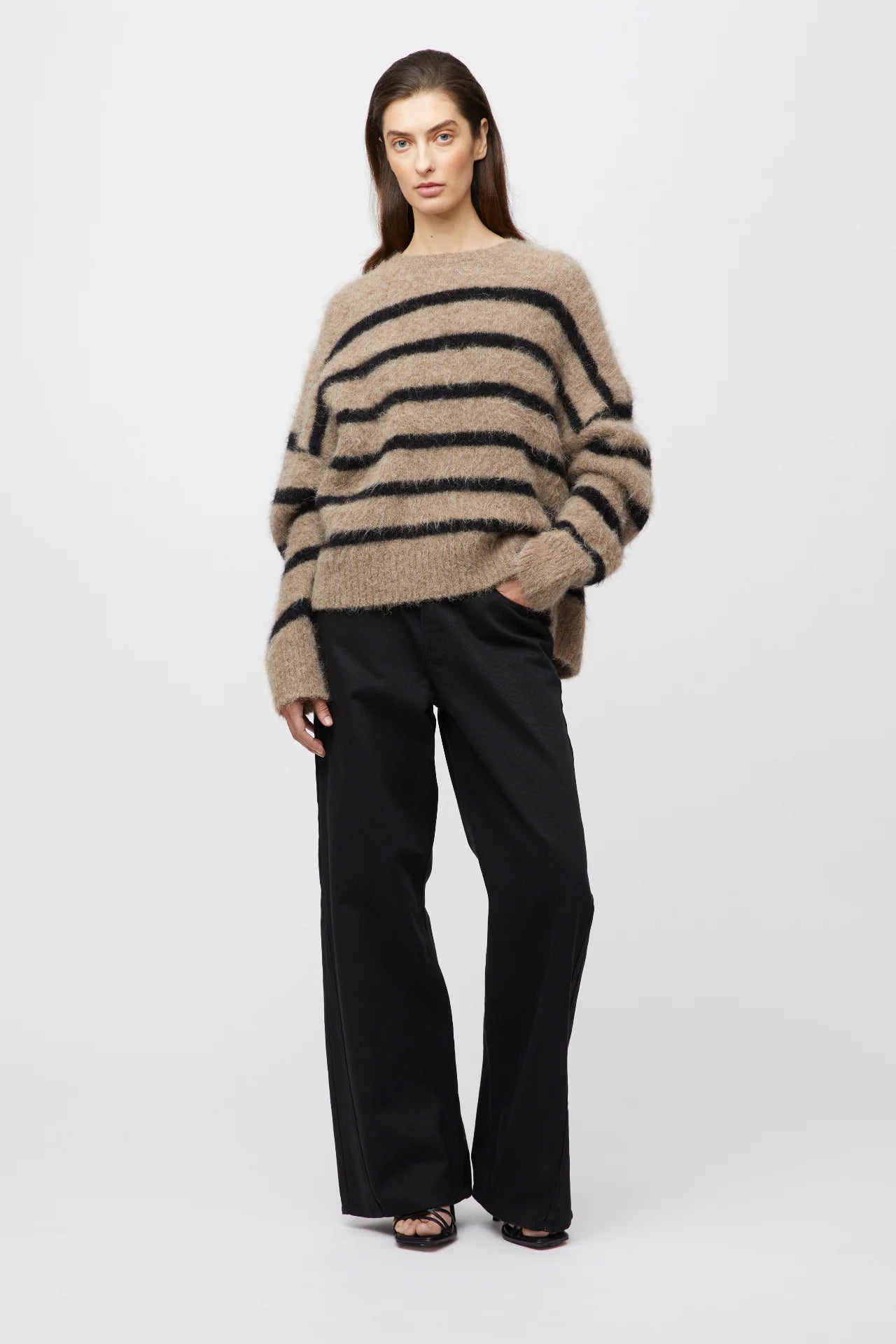 Mountain Oversized Furry Jumper - Black Brown Stripe