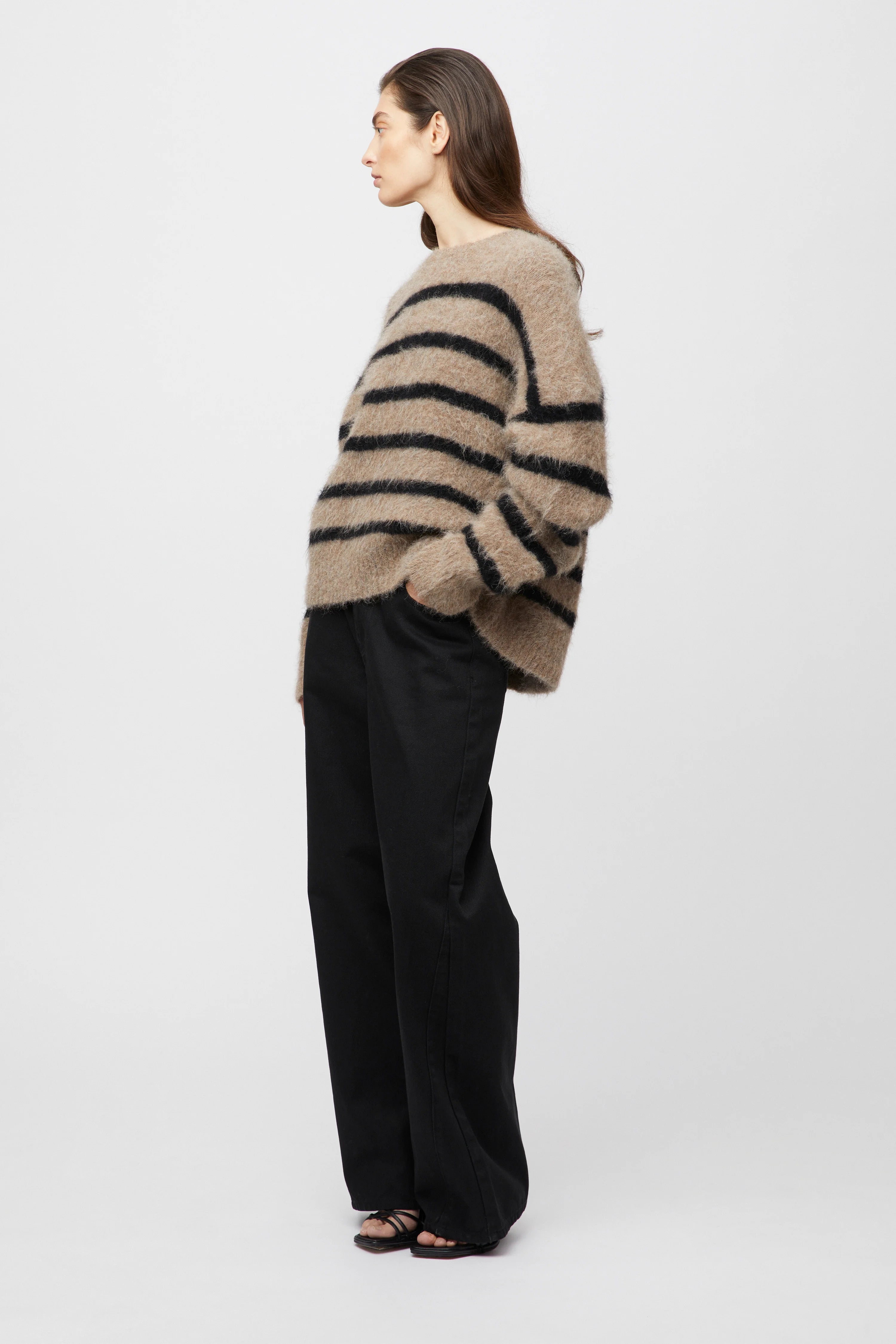Mountain Oversized Furry Jumper - Black Brown Stripe