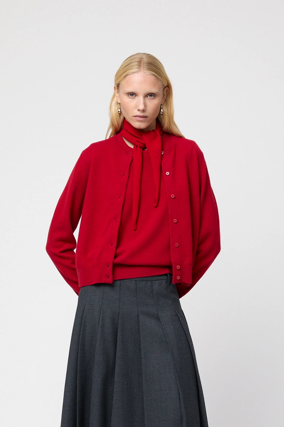 Classic Wool Cardigan - Crimson