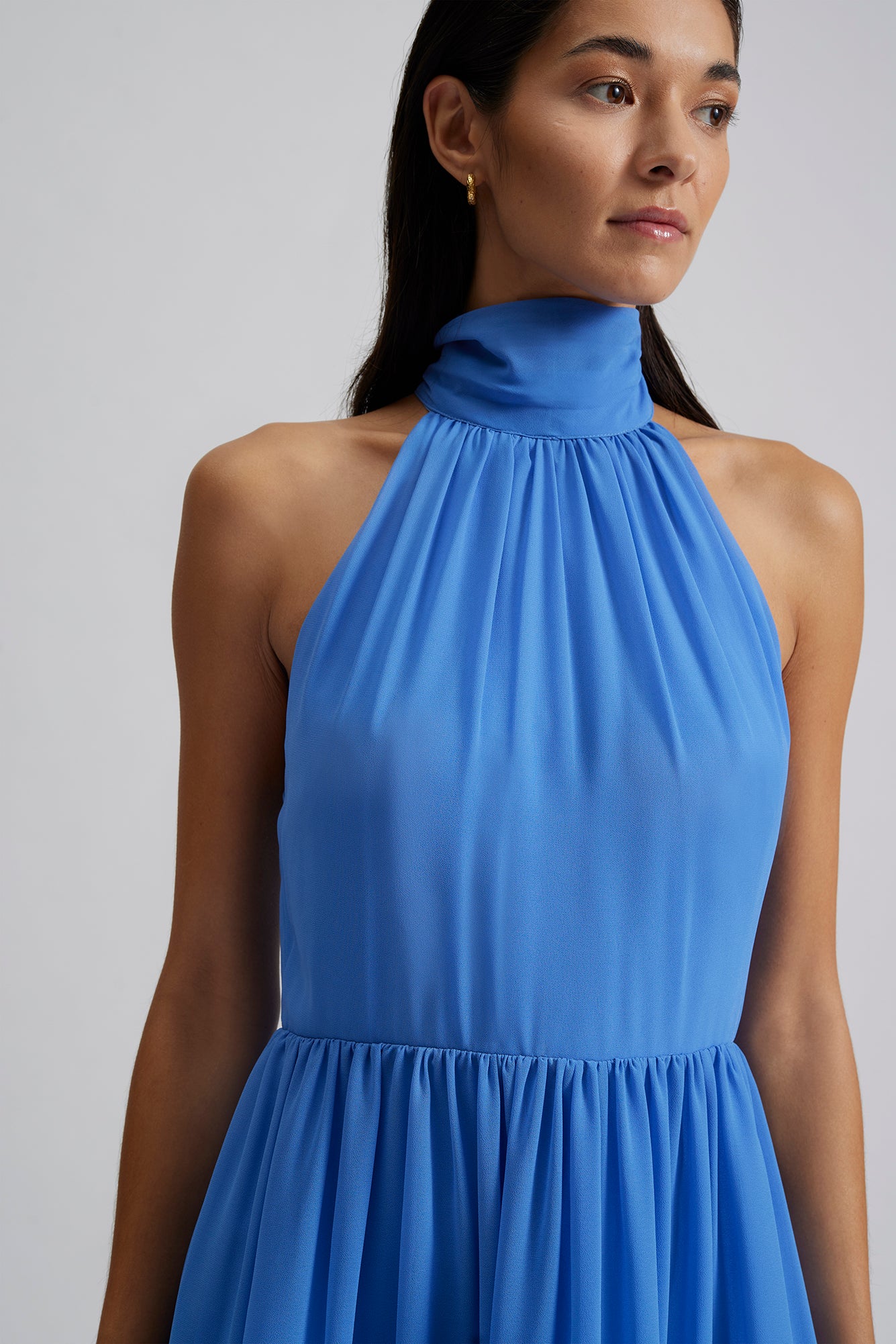 Fern Halterneck Ruffled Mini Dress - Azure Blue