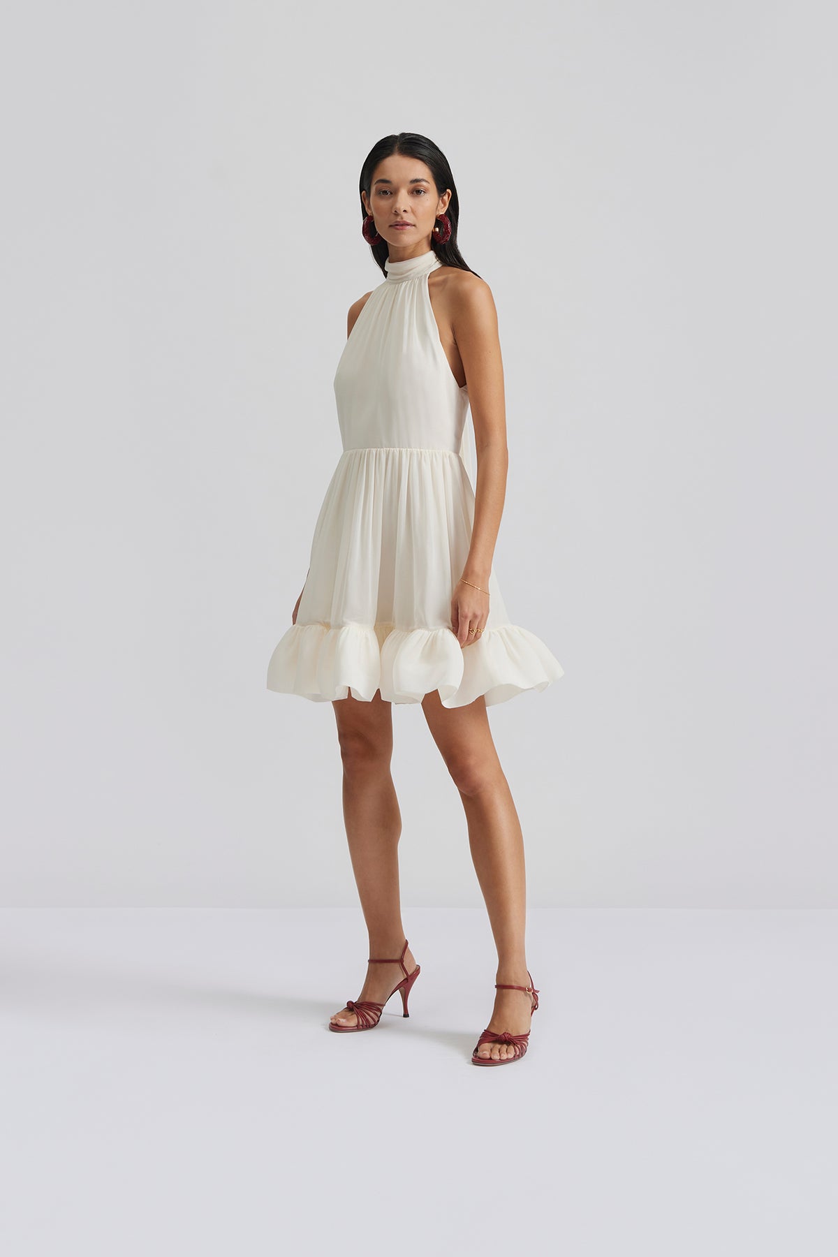 Fern Halterneck Ruffled Mini Dress - White
