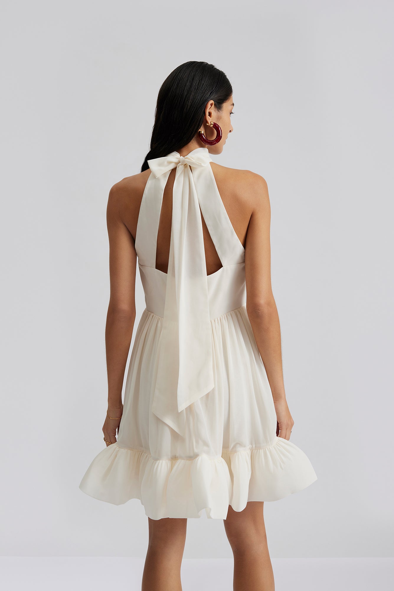 Fern Halterneck Ruffled Mini Dress - White
