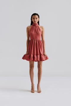 Fern Halterneck Ruffled Mini Dress - Terracotta