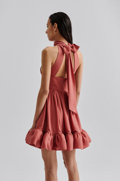 Fern Halterneck Ruffled Mini Dress - Terracotta