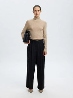 Ingrid Ls Knit Wool Blend Roll Neck - Island Fossil Melange