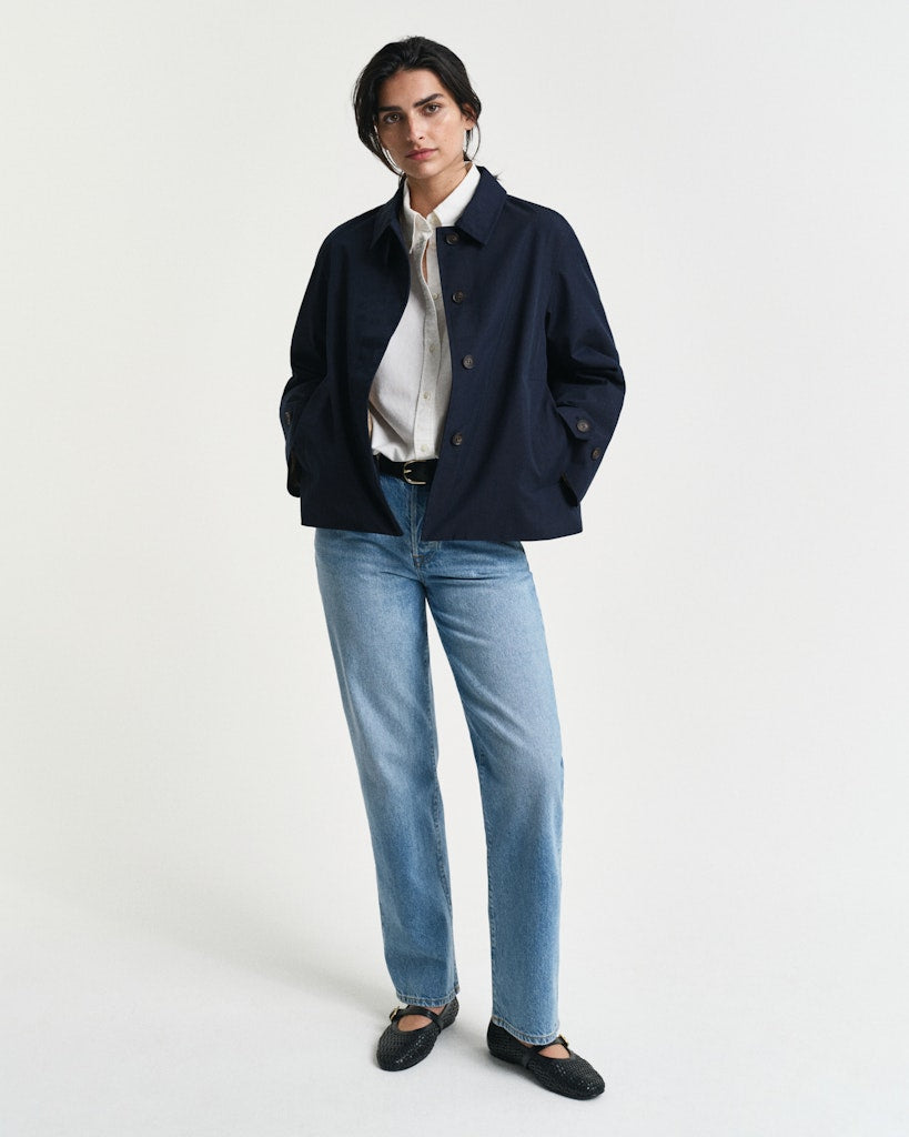 Short Cotton Car Coat Evening Blue