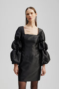 Georgia Double Pouf Sleeve Mini Dress - Black