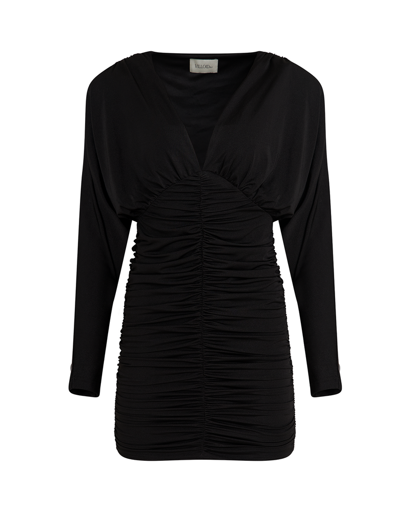 Roxy Ruched V-neck Mini Dress
