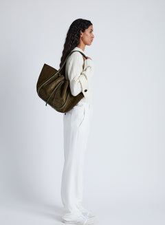 Large Ruched Tote Soft Suede - Olive