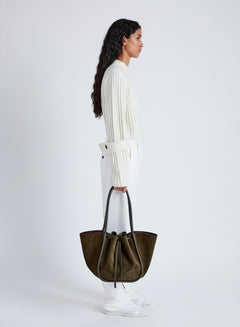Large Ruched Tote Soft Suede - Olive