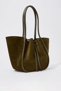Large Ruched Tote Soft Suede - Olive