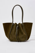 Large Ruched Tote Soft Suede - Olive