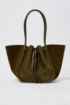 Large Ruched Tote Soft Suede - Olive