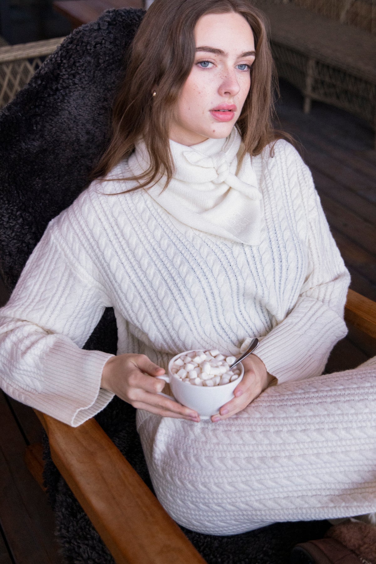 Cathrine Cashmere Cable Knit Sweater - Cream