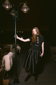 Knit Taffeta Midi Dress - Black