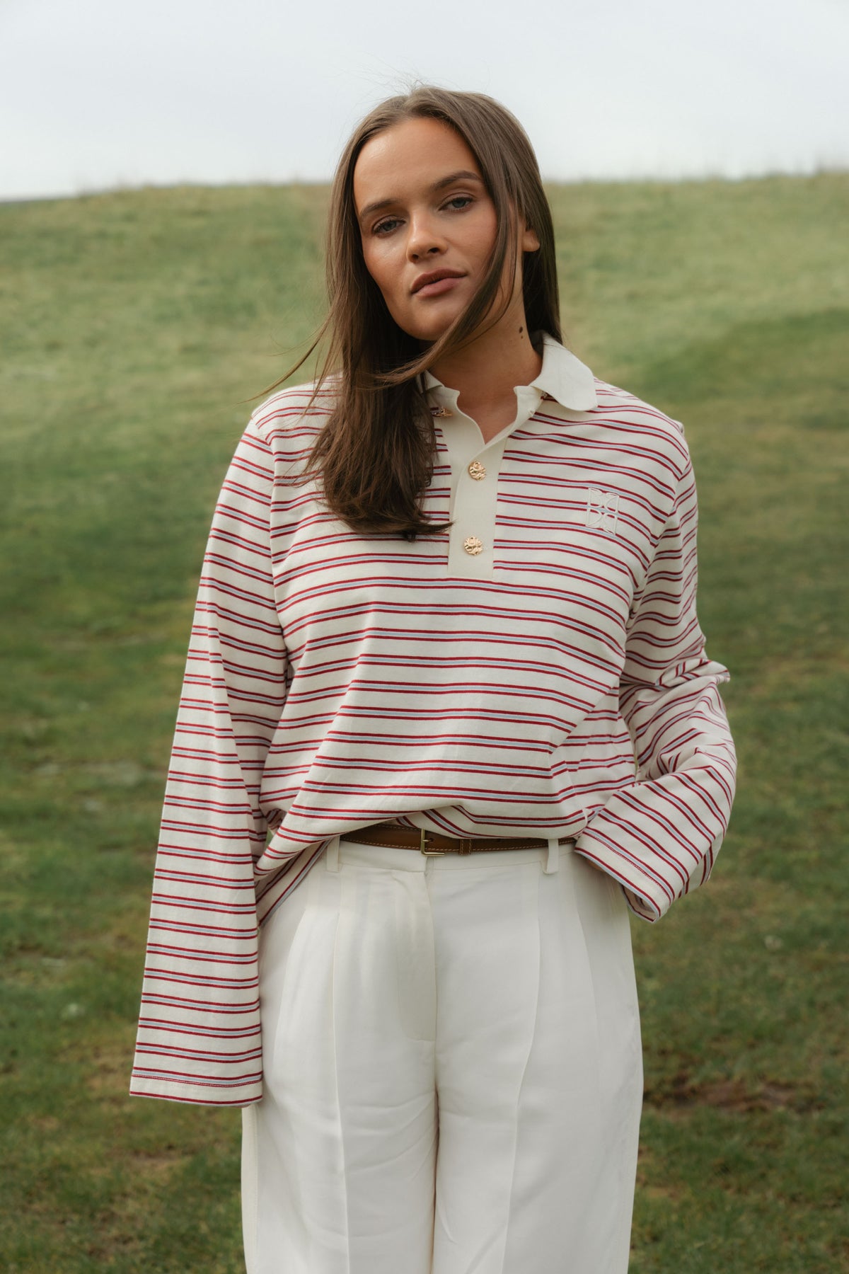 Isabelle Stripe Polo Jumper - Red