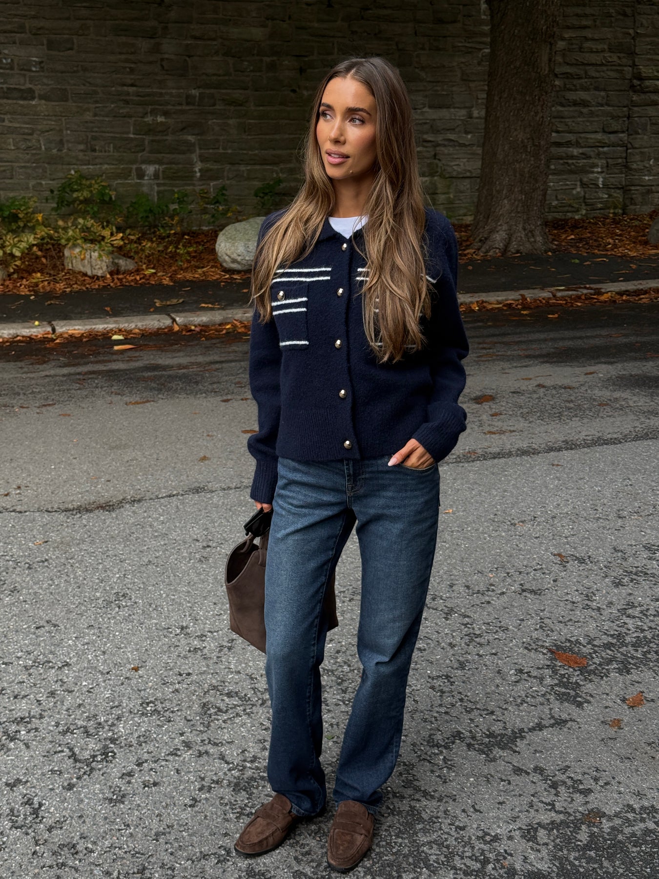 Lisa Stitch Pocket Cardigan - Navy