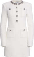 Crystal Trim Knit Mini Dress - Cream
