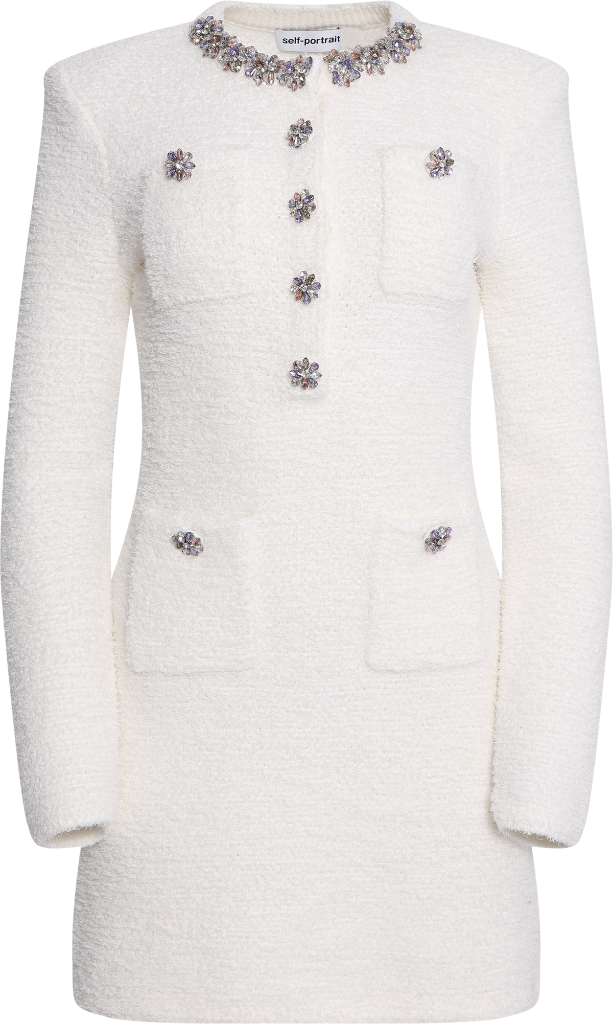 Crystal Trim Knit Mini Dress - Cream