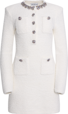 Crystal Trim Knit Mini Dress - Cream