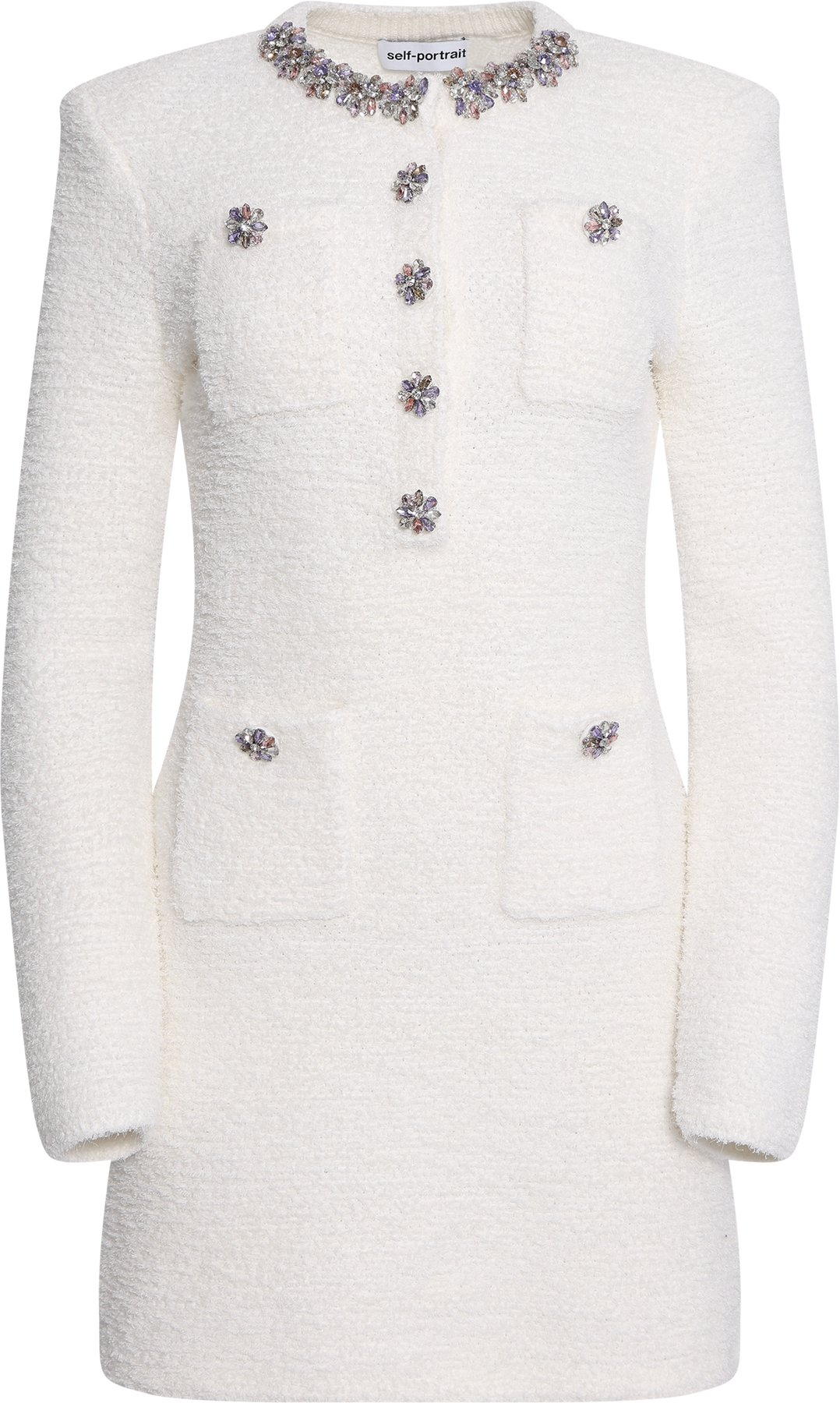 Crystal Trim Knit Mini Dress - Cream