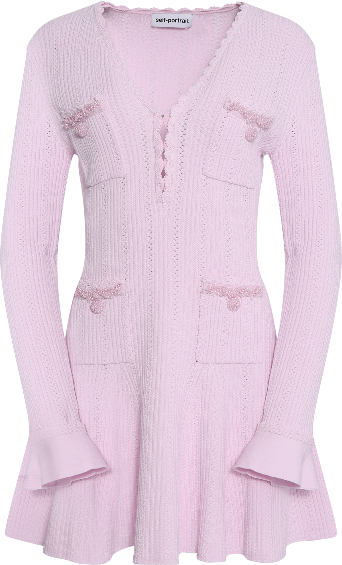 Pearl Trim Knit Mini Dress - Pink