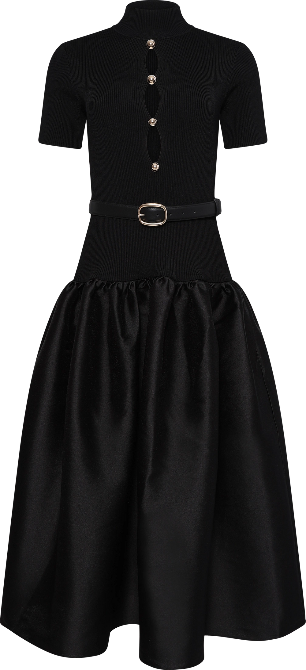 Knit Taffeta Midi Dress - Black