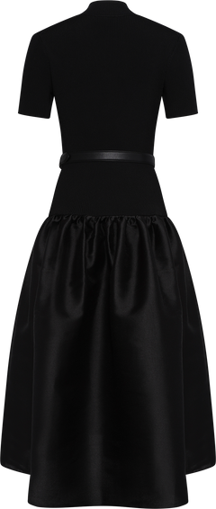 Knit Taffeta Midi Dress - Black