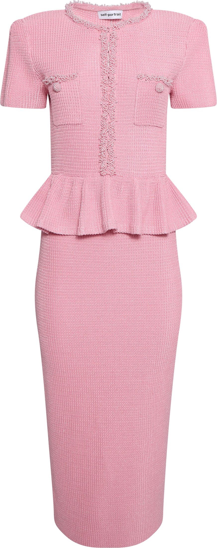 Peplum Knit Midi Dress - Pink