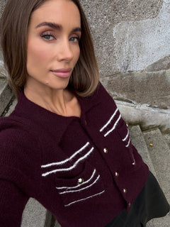 Lisa Stitch Pocket Cardigan - Wine