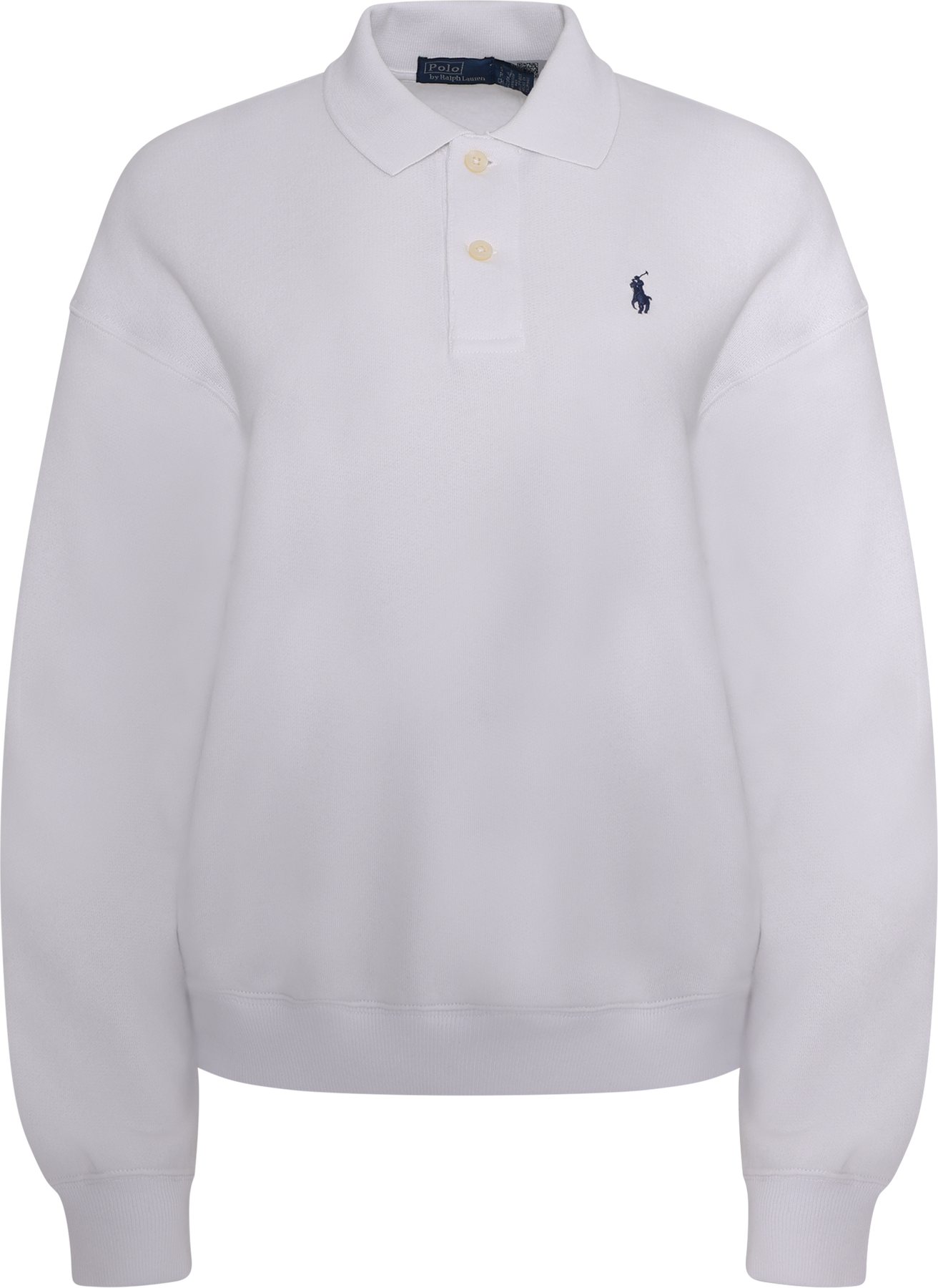 Polo-Collar Fleece Pullover - White